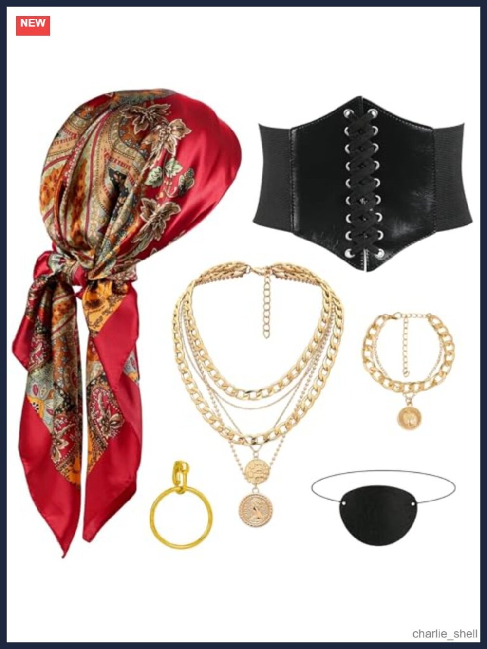 Pirate Costume Accessories Set 6 PCS Linen Cotton Bandana Sash